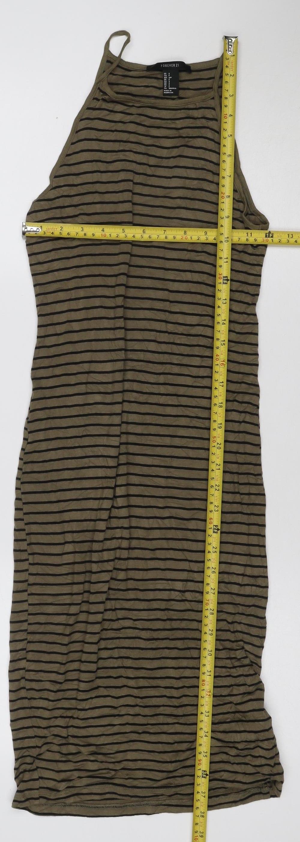 Forever 21 Women Brown Striped Tank Dress Size S Stretch Jersey
