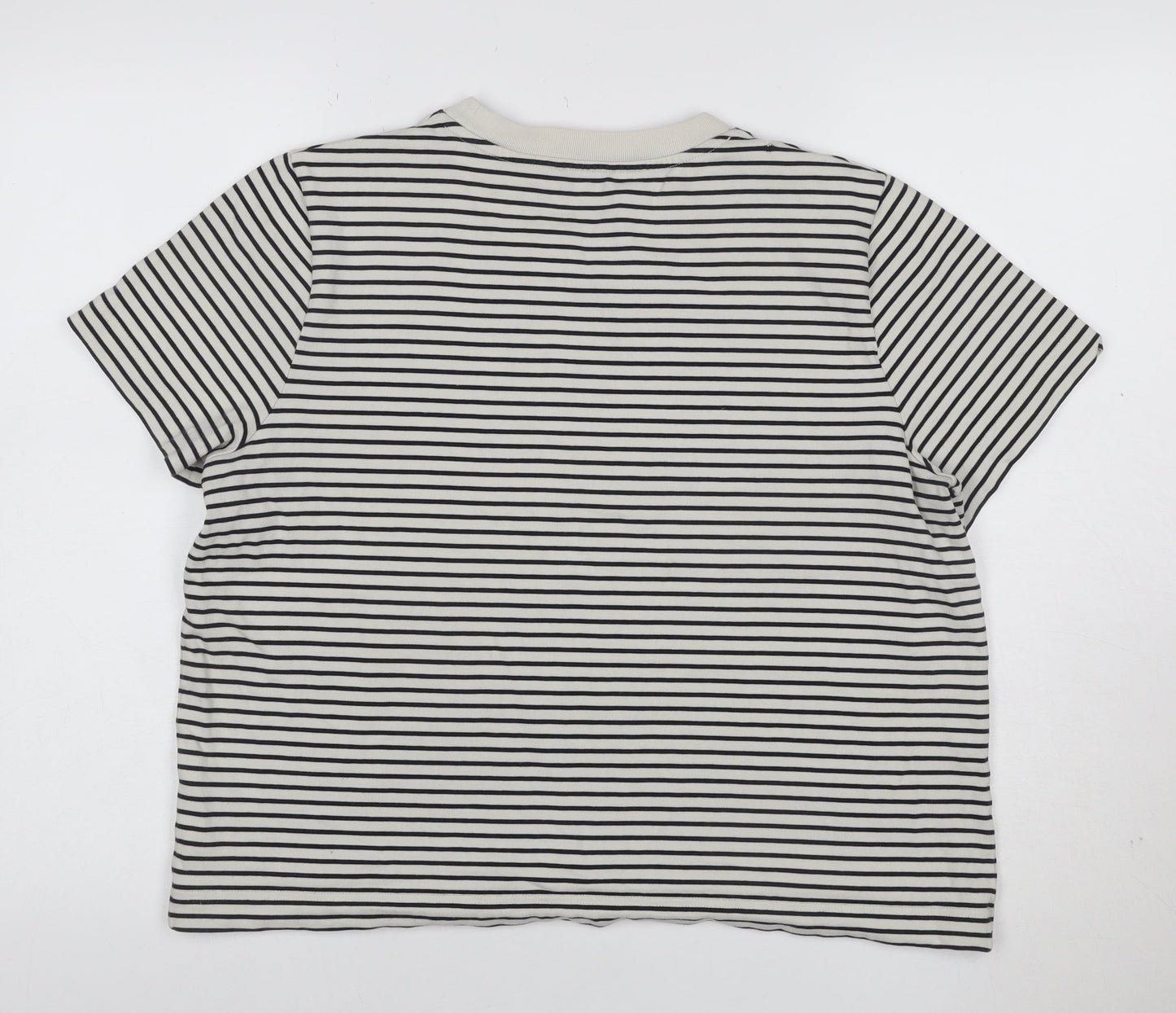 COS Women White Striped Basic T-Shirt Size L Cotton Crew Neck