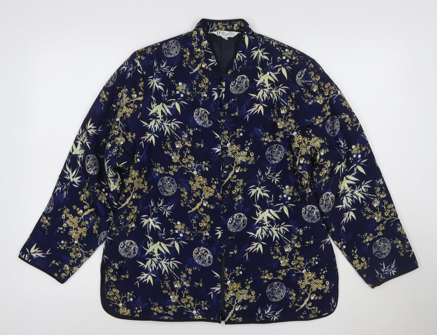 Tung Tai Womens Blue Floral Silk Kimono Jacket Size L