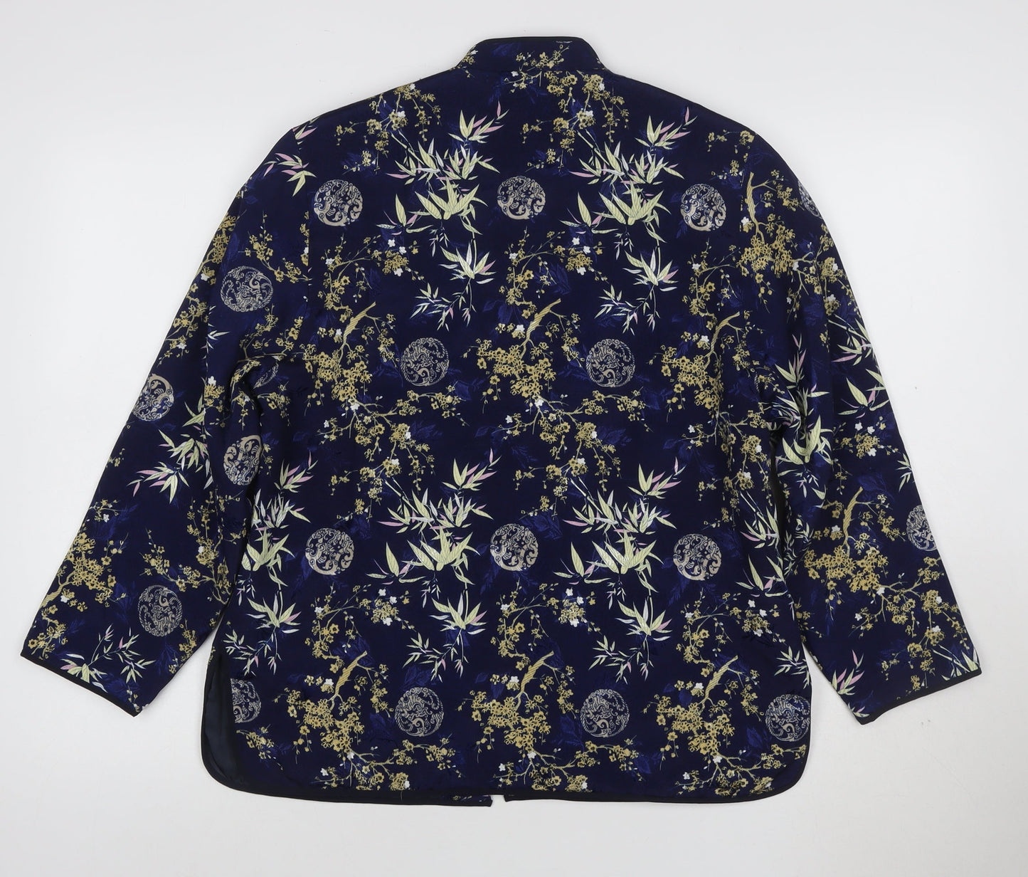 Tung Tai Womens Blue Floral Silk Kimono Jacket Size L