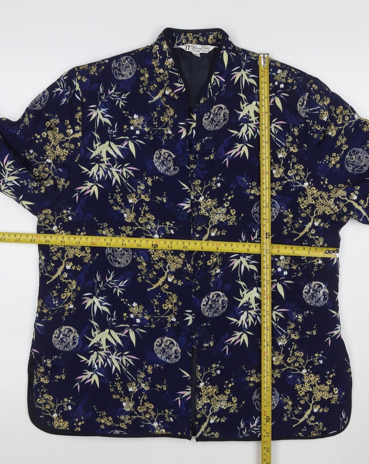 Tung Tai Womens Blue Floral Silk Kimono Jacket Size L