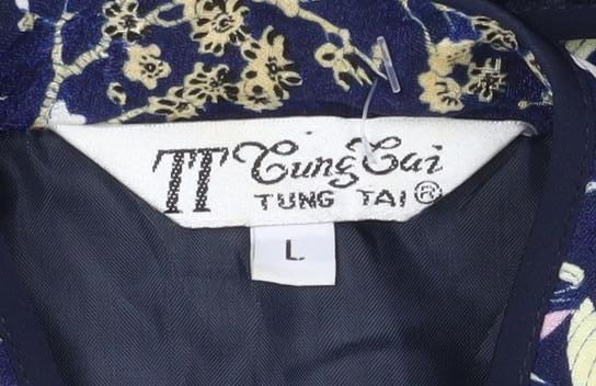 Tung Tai Womens Blue Floral Silk Kimono Jacket Size L