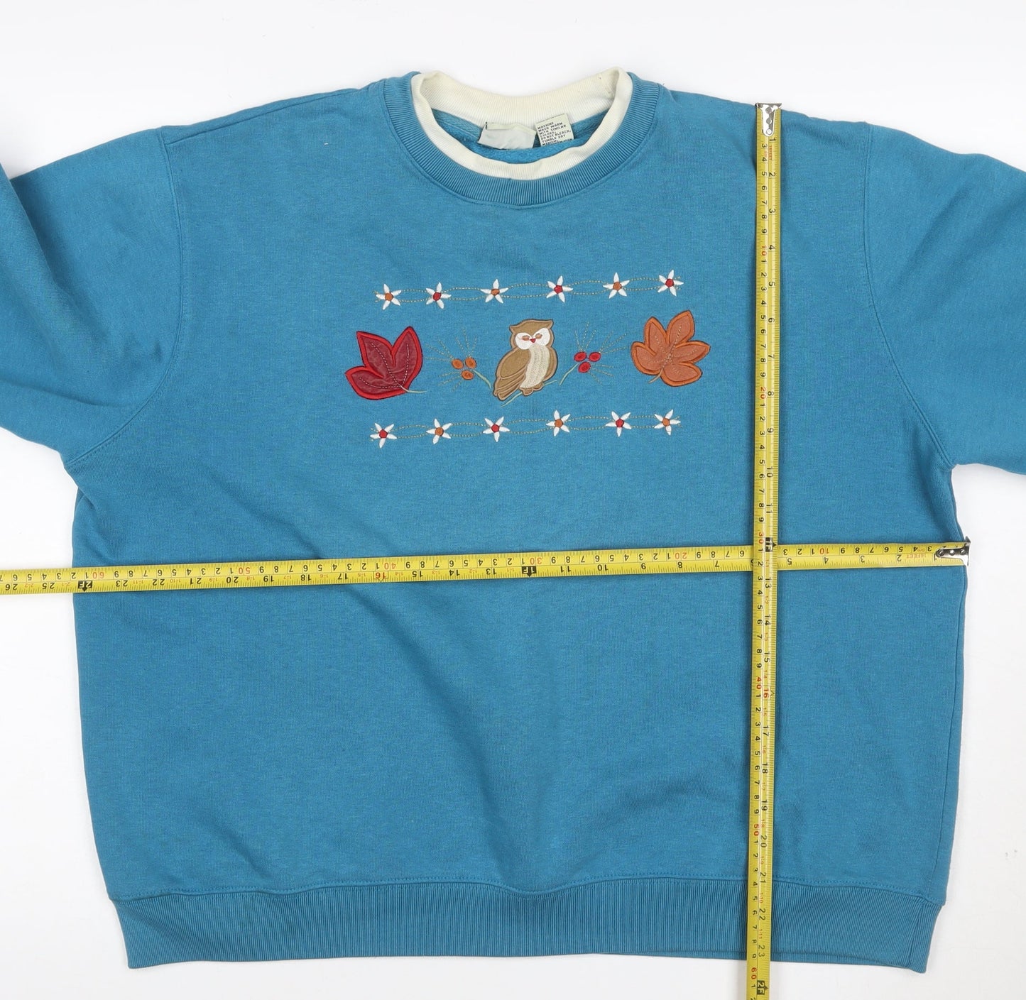 Classic Elements Women Blue XL Pullover Sweatshirt Owl Embroidered Cotton Blend