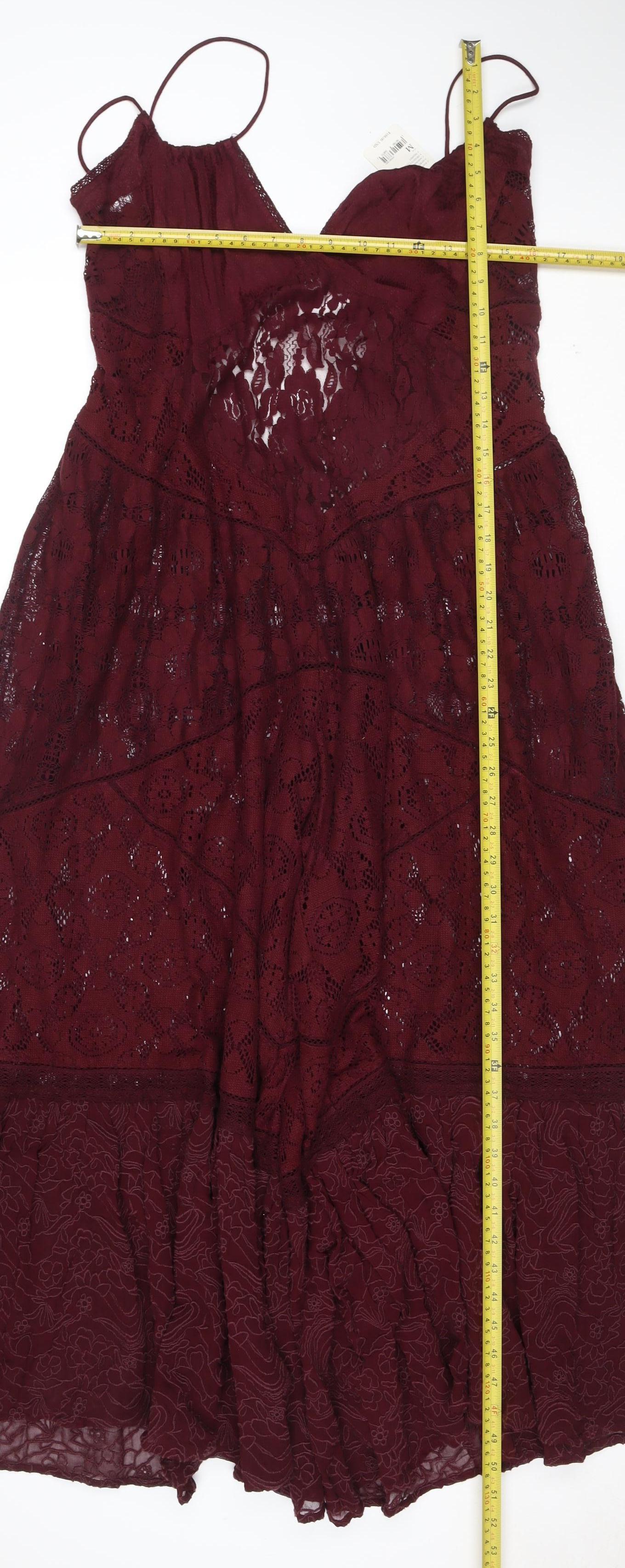 Free People Women's Burgundy Lace Wide-Leg Jumpsuit Size M