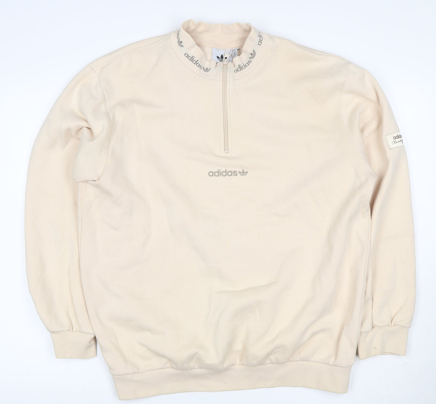 adidas Men's Beige 1/2 Zip Mock Neck Sweatshirt M Classic Logo