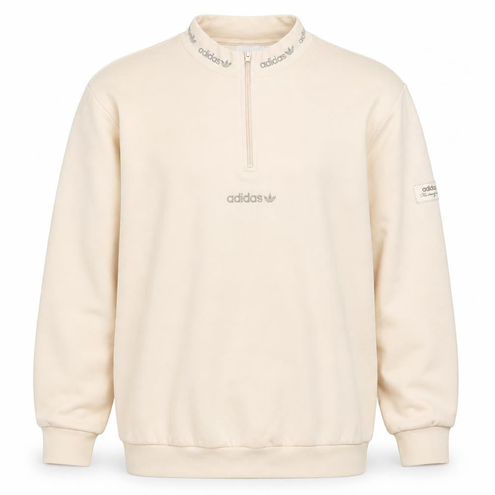 adidas Men's Beige 1/2 Zip Mock Neck Sweatshirt M Classic Logo