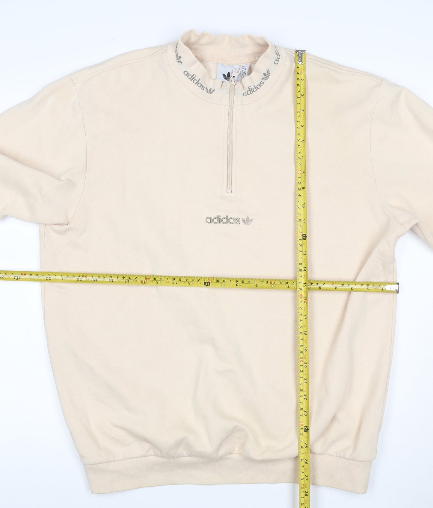 adidas Men's Beige 1/2 Zip Mock Neck Sweatshirt M Classic Logo