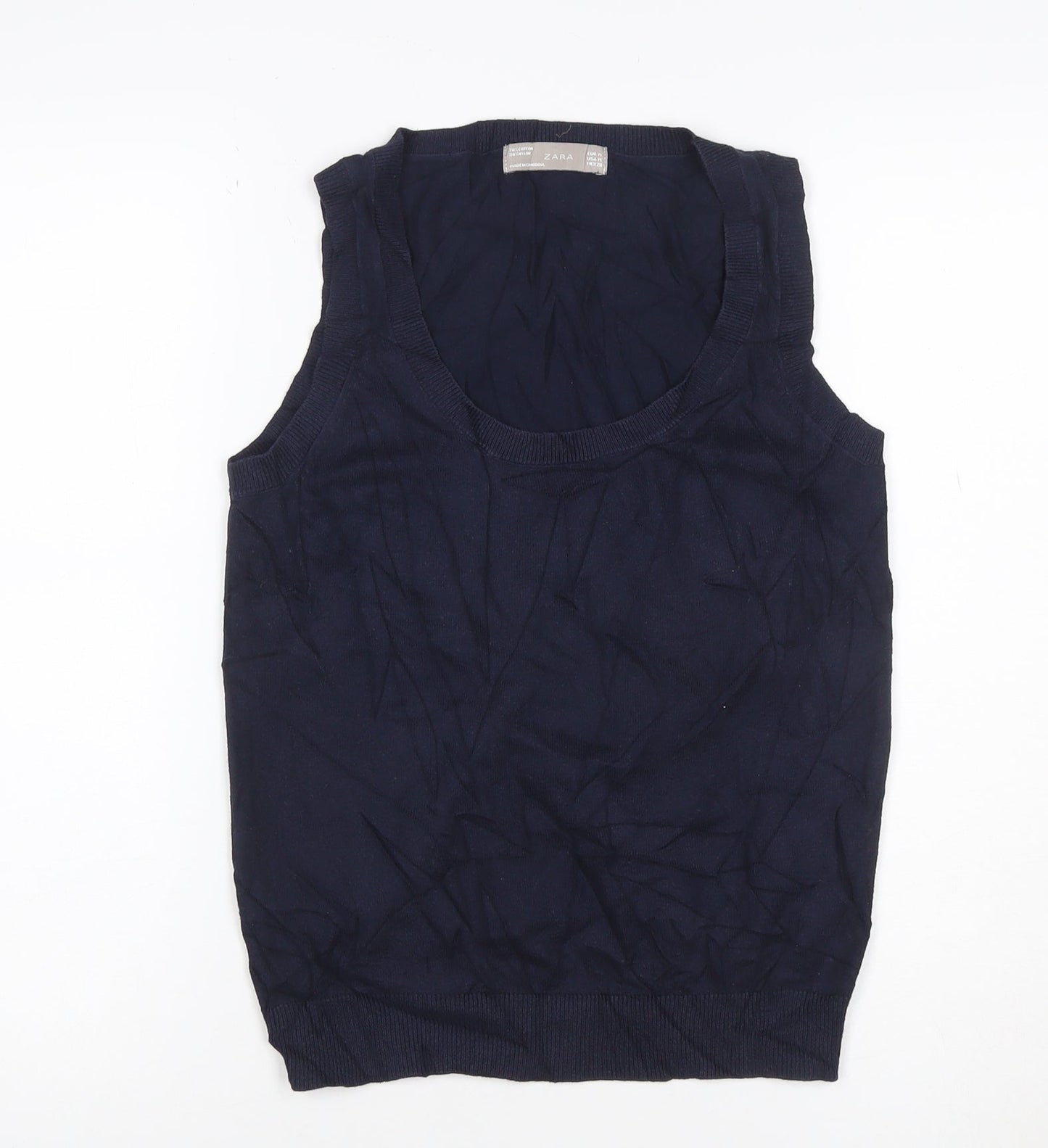 Zara Women Blue Cotton Knit Sleeveless Tank Top Size 12