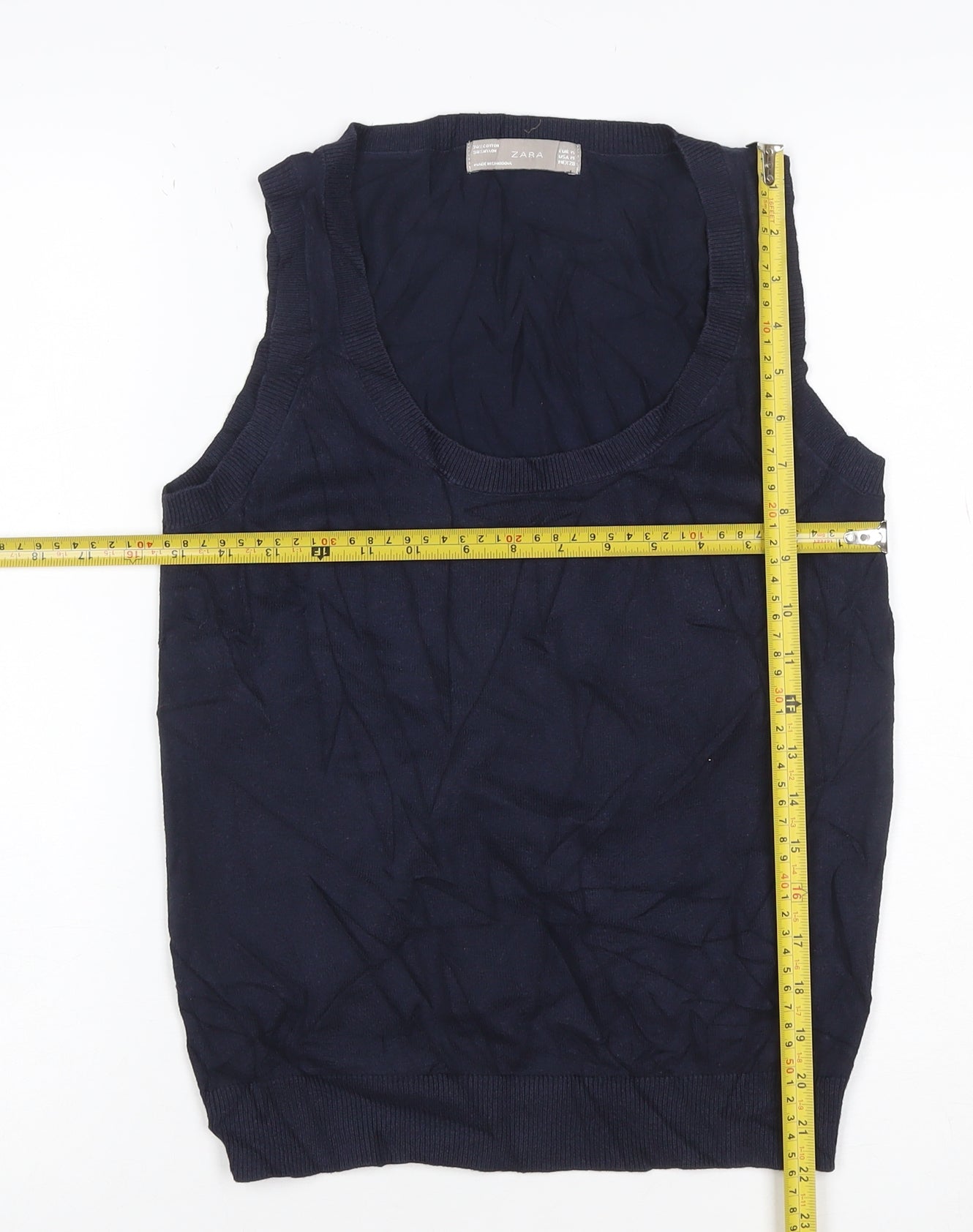 Zara Women Blue Cotton Knit Sleeveless Tank Top Size 12