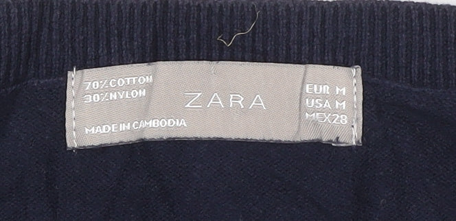 Zara Women Blue Cotton Knit Sleeveless Tank Top Size 12