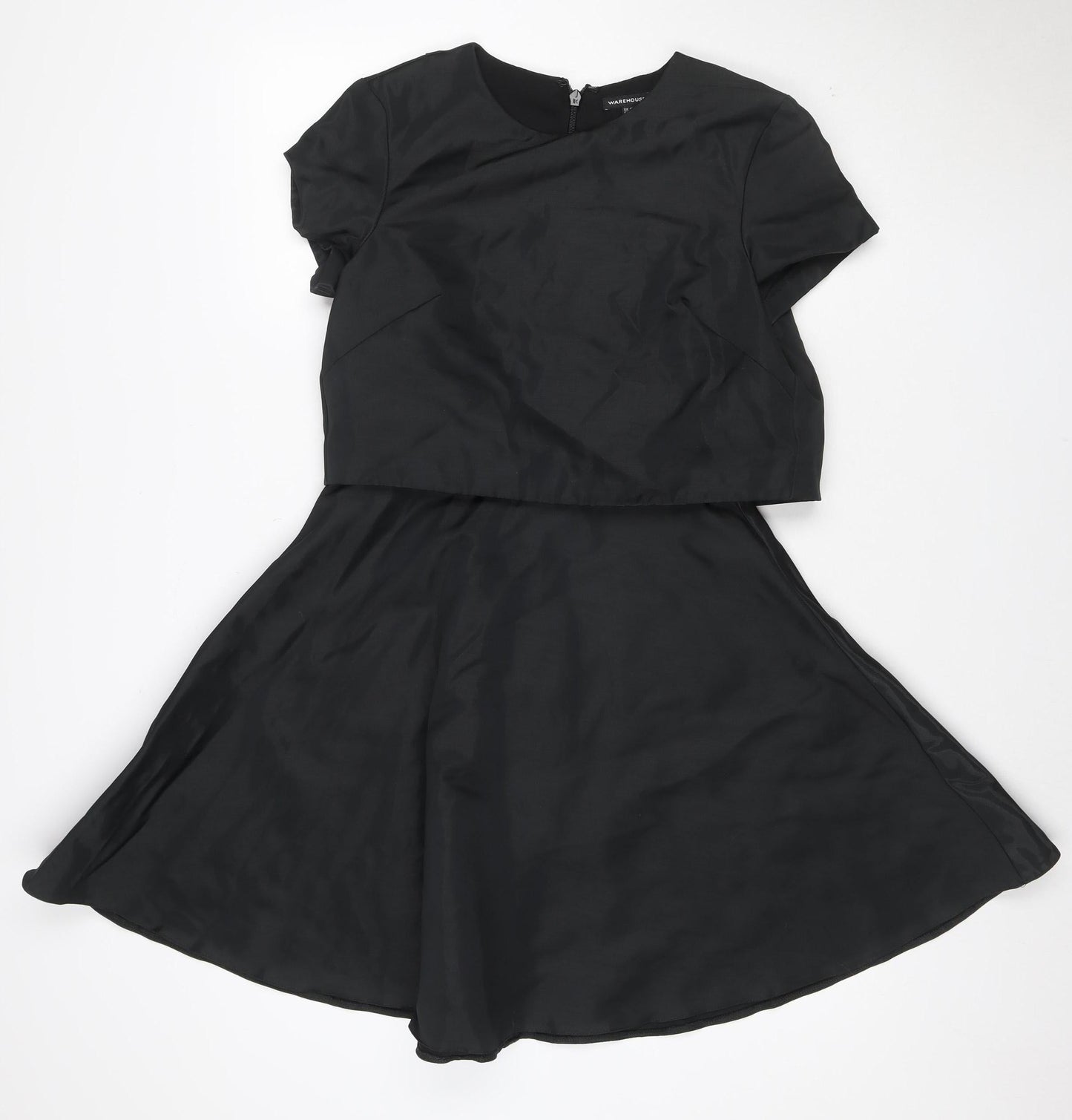 Warehouse Women Black Size 10 Fit & Flare Short Sleeve Dress