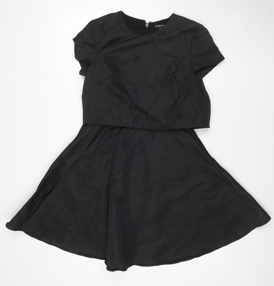 Warehouse Women Black Size 10 Fit & Flare Short Sleeve Dress
