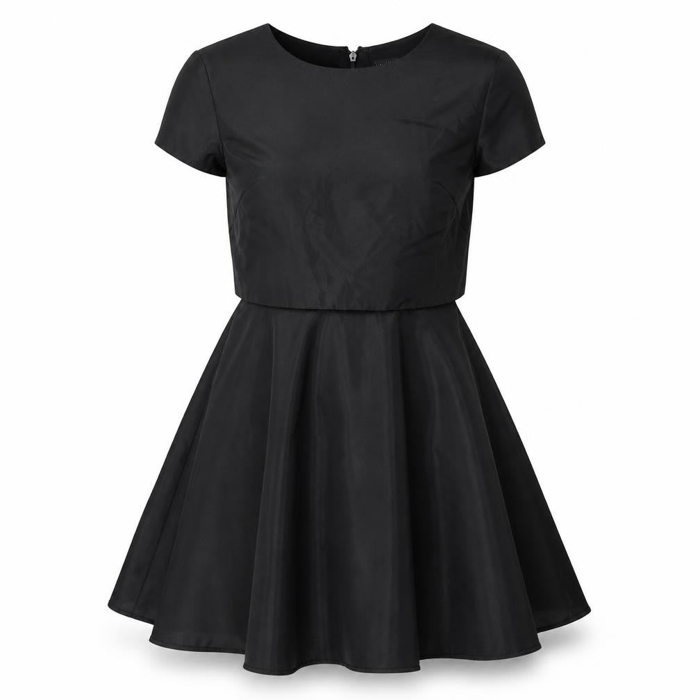 Warehouse Women Black Size 10 Fit & Flare Short Sleeve Dress