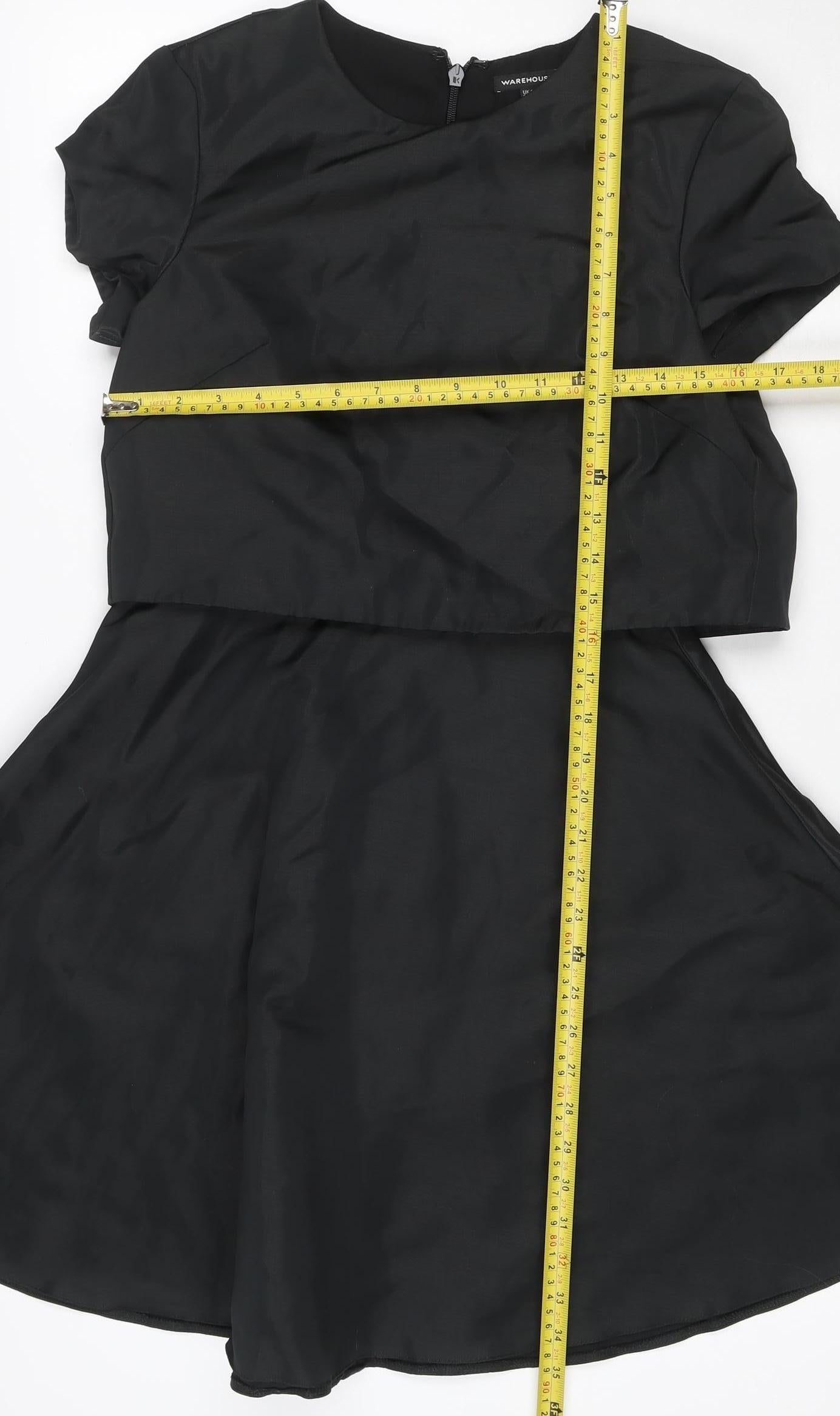 Warehouse Women Black Size 10 Fit & Flare Short Sleeve Dress