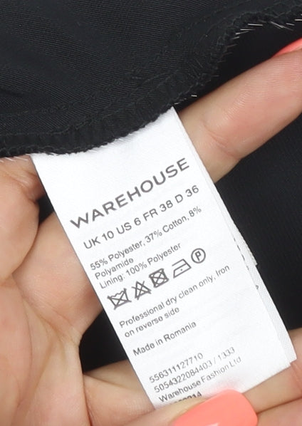 Warehouse Women Black Size 10 Fit & Flare Short Sleeve Dress