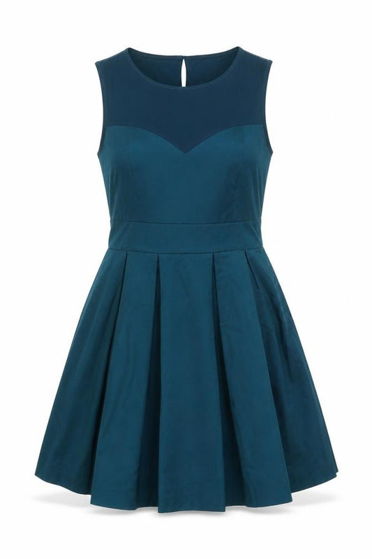 Warehouse Women’s Blue Fit & Flare Pleated Knee Length Dress UK 10