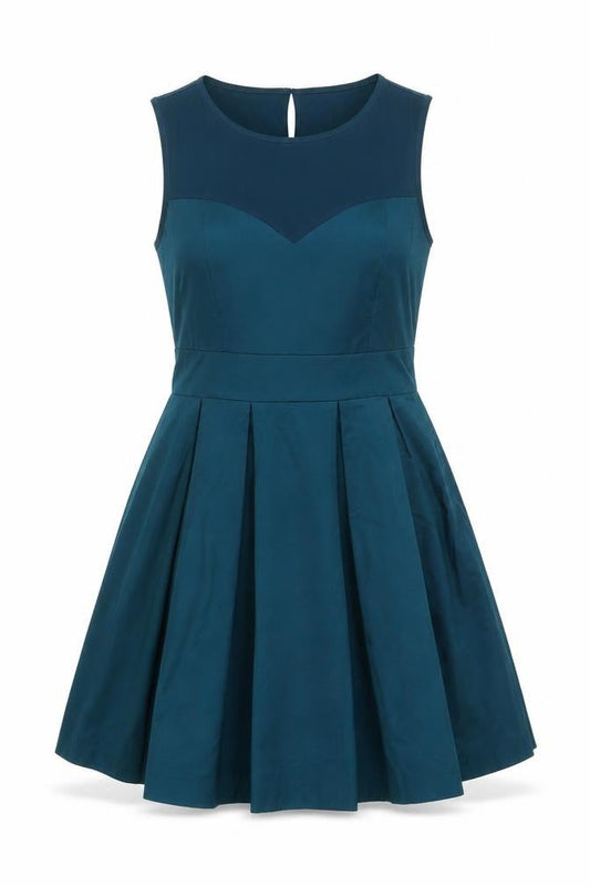 Warehouse Women’s Blue Fit & Flare Pleated Knee Length Dress UK 10