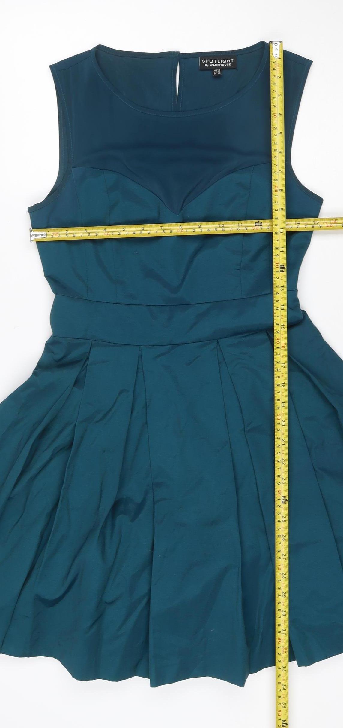 Warehouse Women’s Blue Fit & Flare Pleated Knee Length Dress UK 10