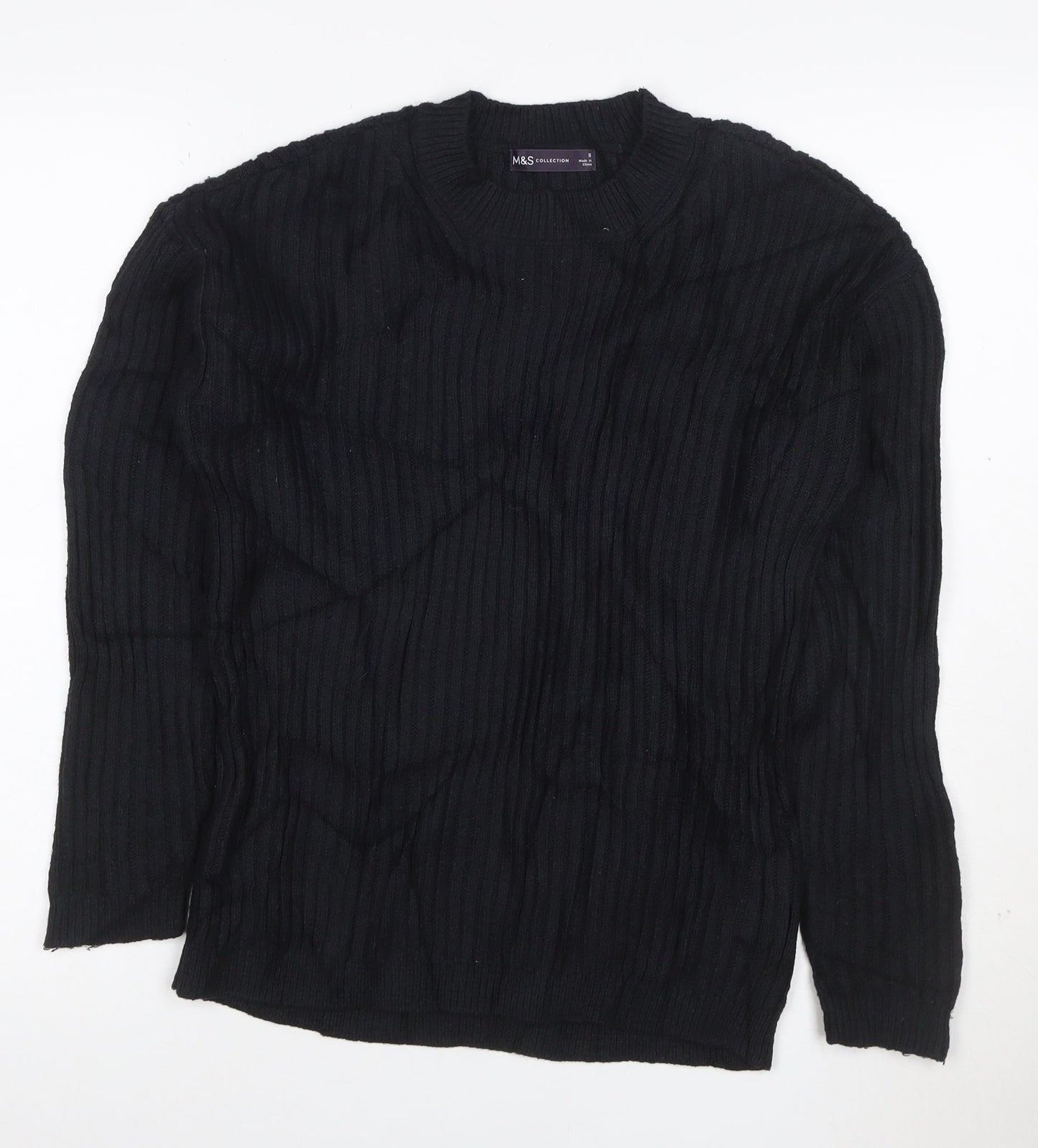 Marks and Spencer Womens Black Ribbed Crew Neck Pullover Jumper S