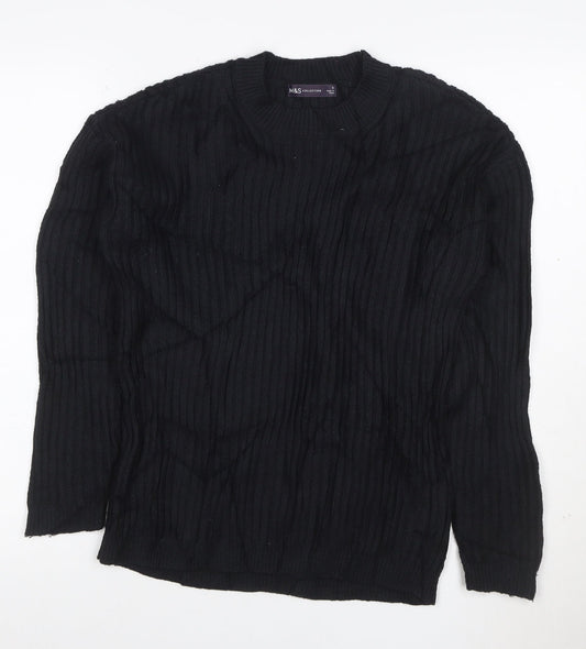 Marks and Spencer Womens Black Ribbed Crew Neck Pullover Jumper S