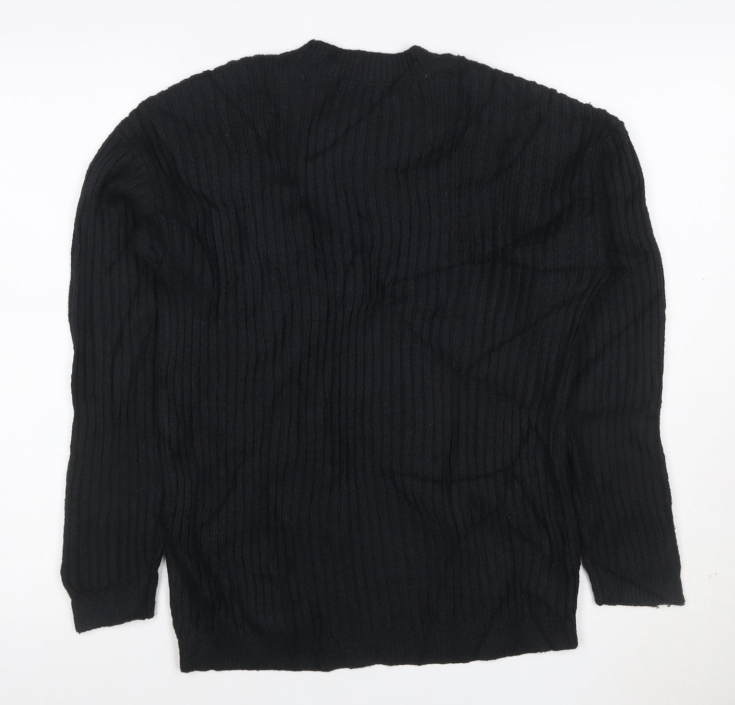 Marks and Spencer Womens Black Ribbed Crew Neck Pullover Jumper S