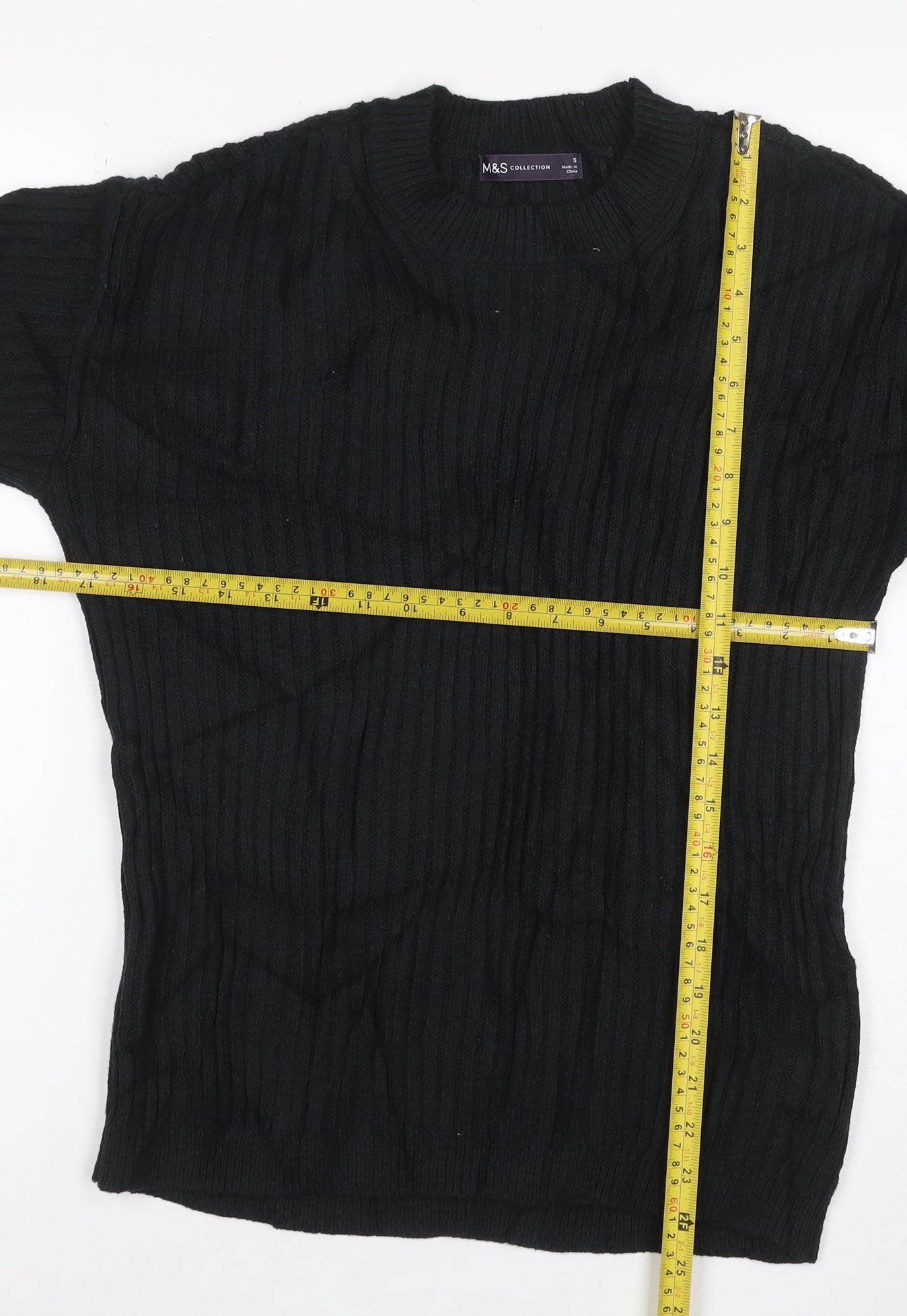 Marks and Spencer Womens Black Ribbed Crew Neck Pullover Jumper S