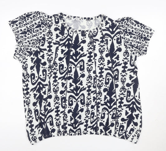 NEXT Women Blue White Floral Short Sleeve Cotton Blouse UK 22