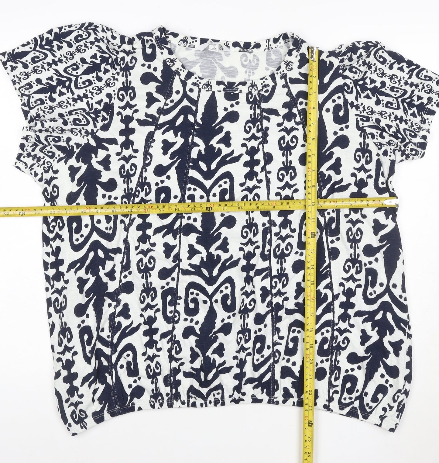 NEXT Women Blue White Floral Short Sleeve Cotton Blouse UK 22