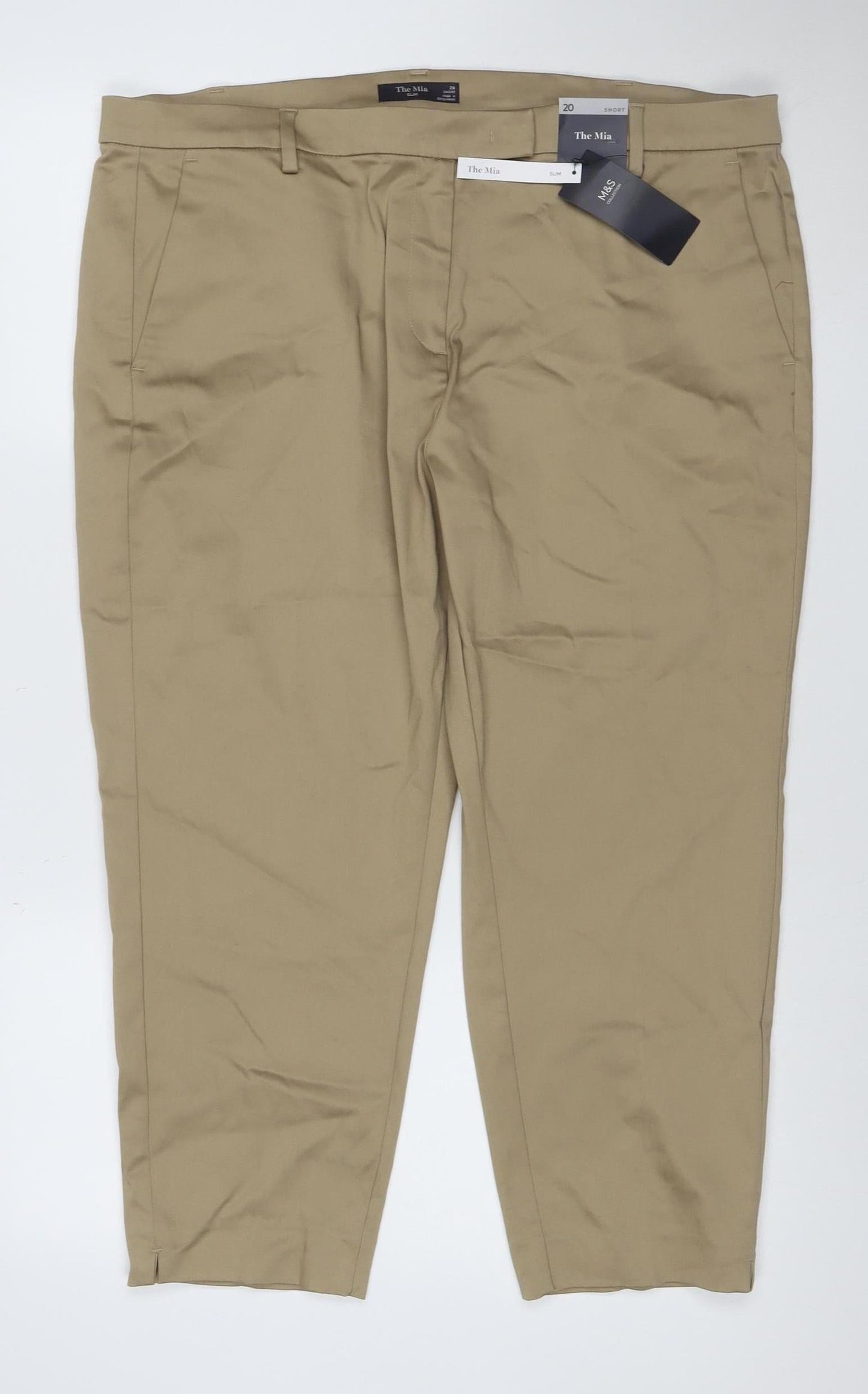 Marks and Spencer Women Beige Slim Chino Trousers Size 20 Short