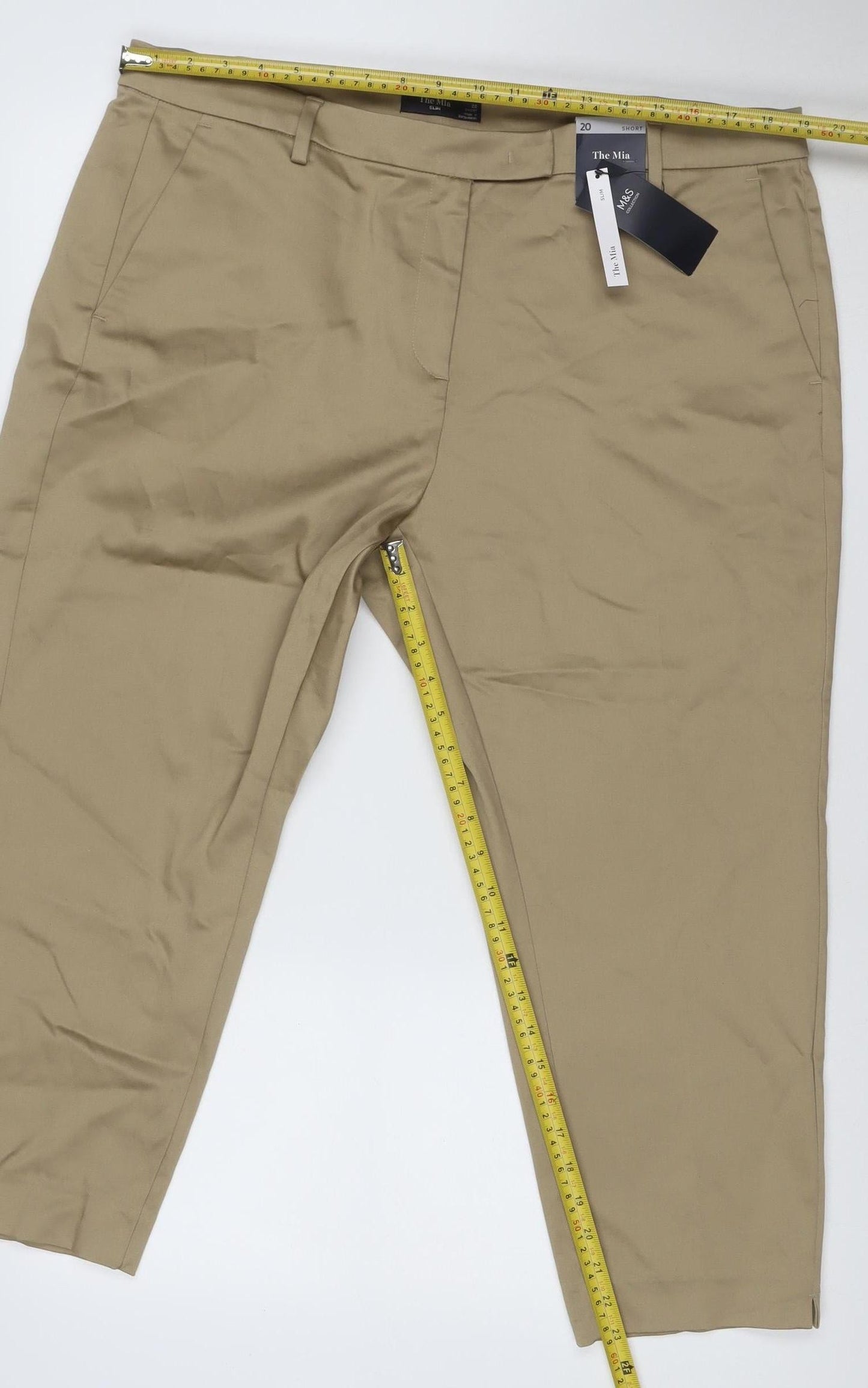Marks and Spencer Women Beige Slim Chino Trousers Size 20 Short