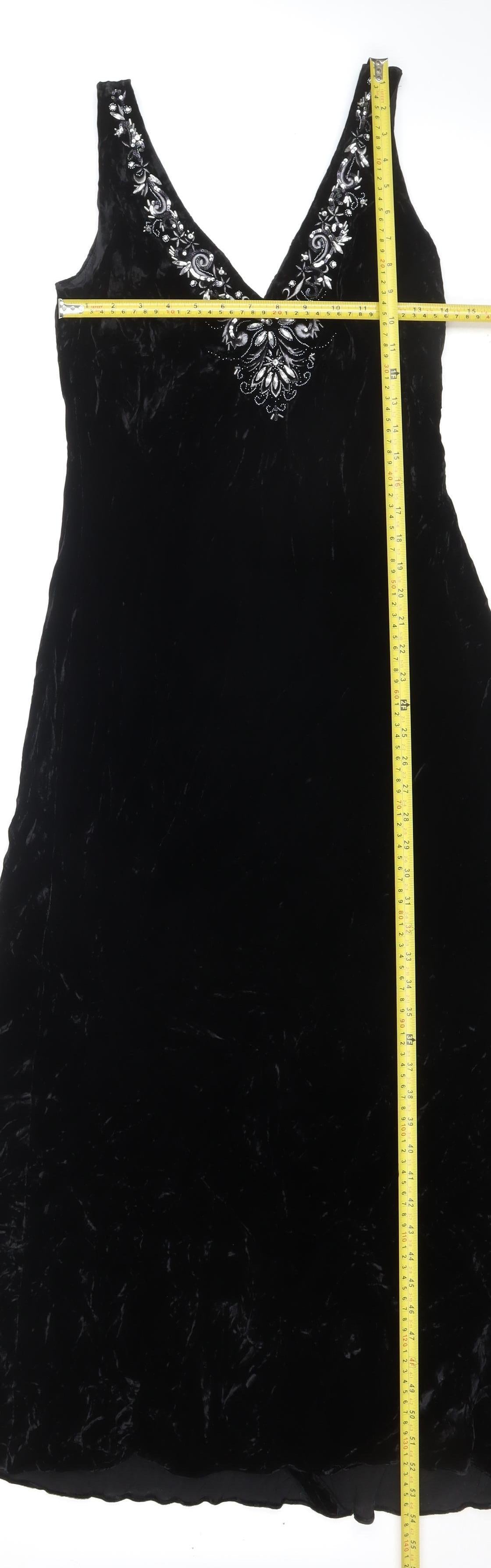 Laura Ashley Women's Black Size 12 Velvet A-Line Sleeveless Embroidered Evening Dress