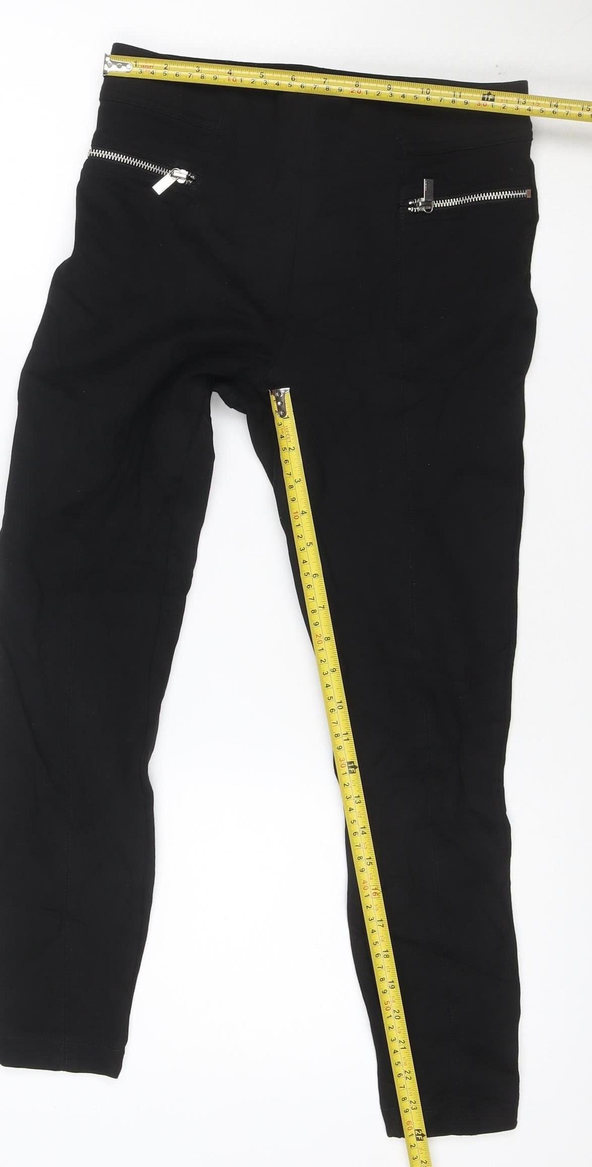 Next Women's Black Mid Rise Zip Detail Stretch Leggings Size 10