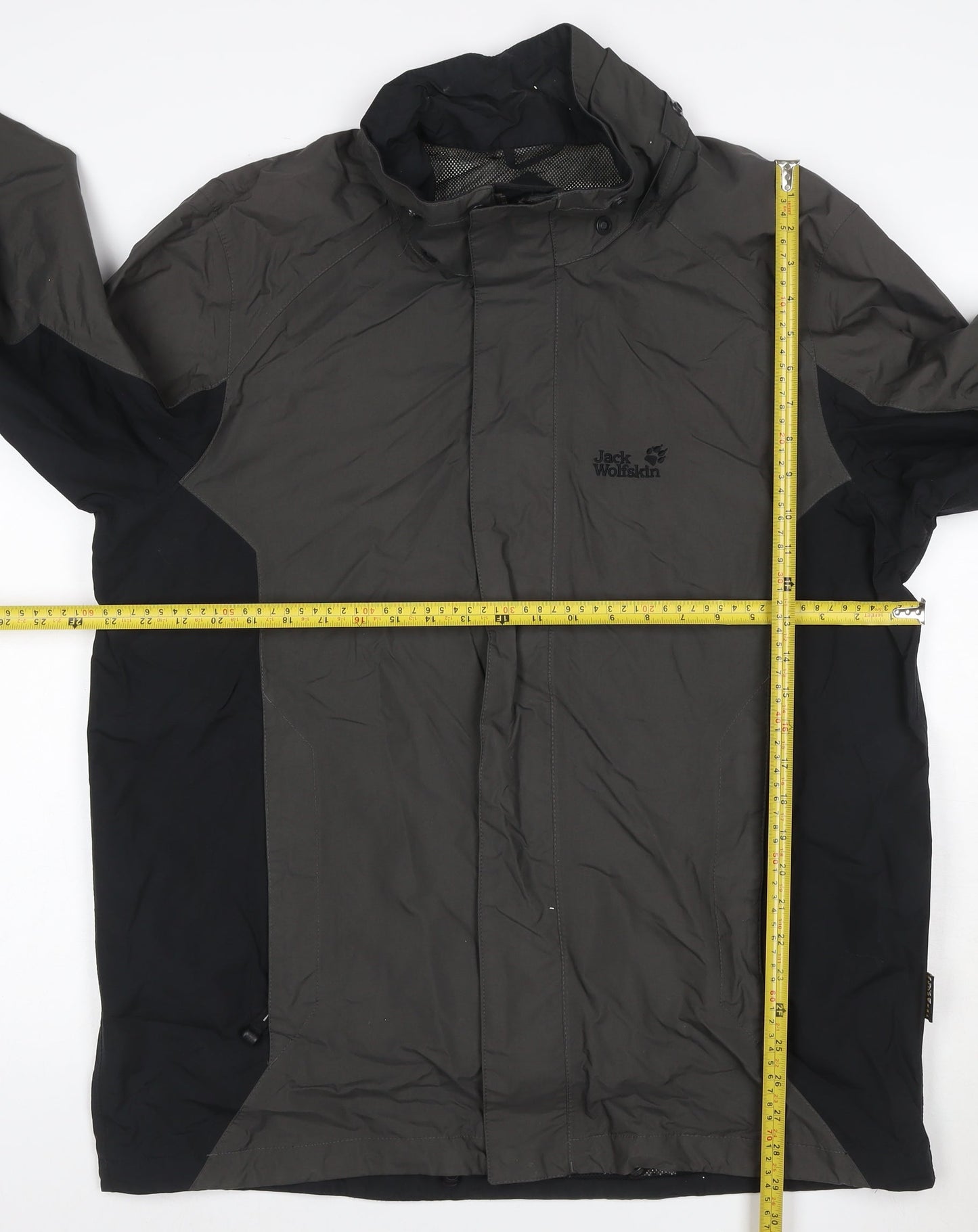 Jack Wolfskin Men's Grey L Hooded Waterproof Rain Jacket Lined
