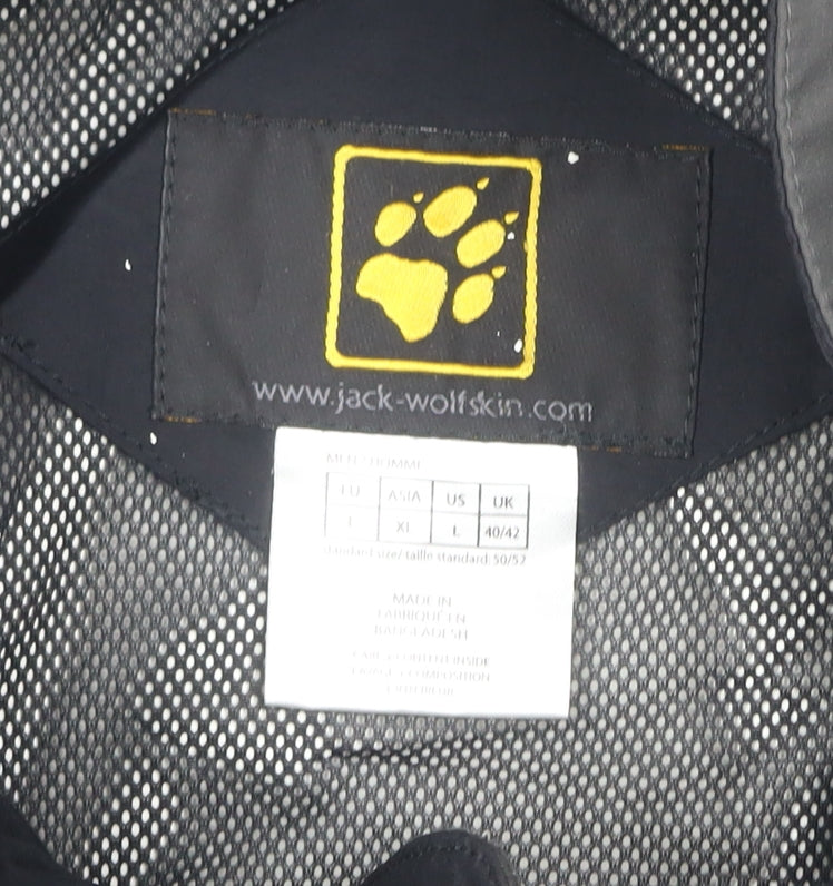 Jack Wolfskin Men's Grey L Hooded Waterproof Rain Jacket Lined