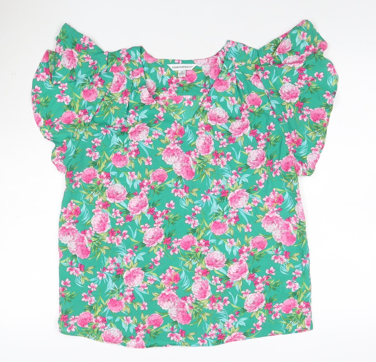 Counterparts Women's Multicoloured Floral Ruffle Short Sleeve Blouse M