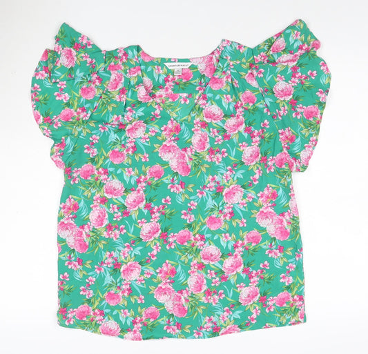 Counterparts Women's Multicoloured Floral Ruffle Short Sleeve Blouse M
