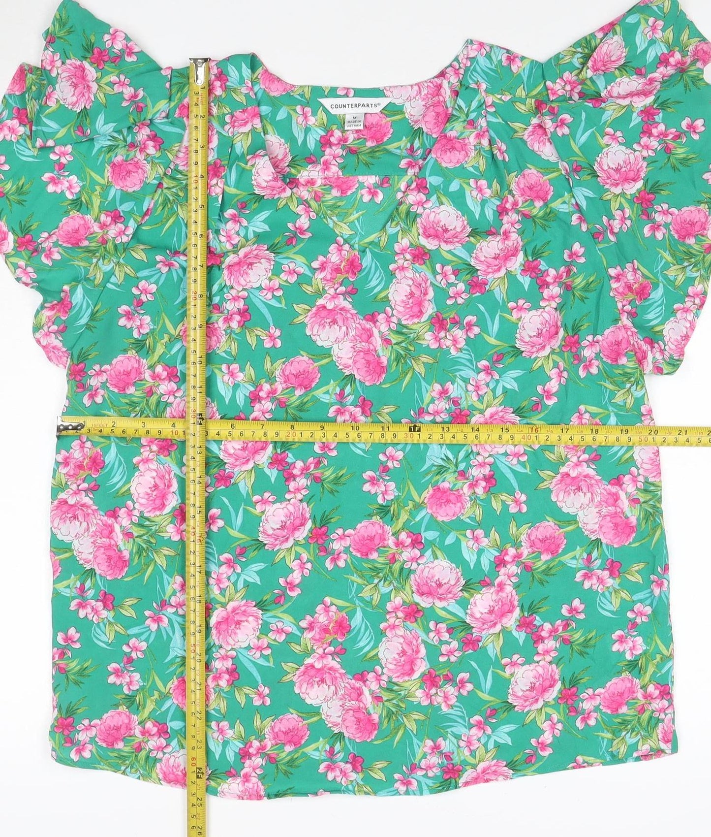 Counterparts Women's Multicoloured Floral Ruffle Short Sleeve Blouse M