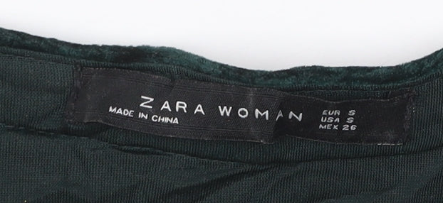Zara Woman Green Velvet Embroidered Boho Tunic Dress Size 8
