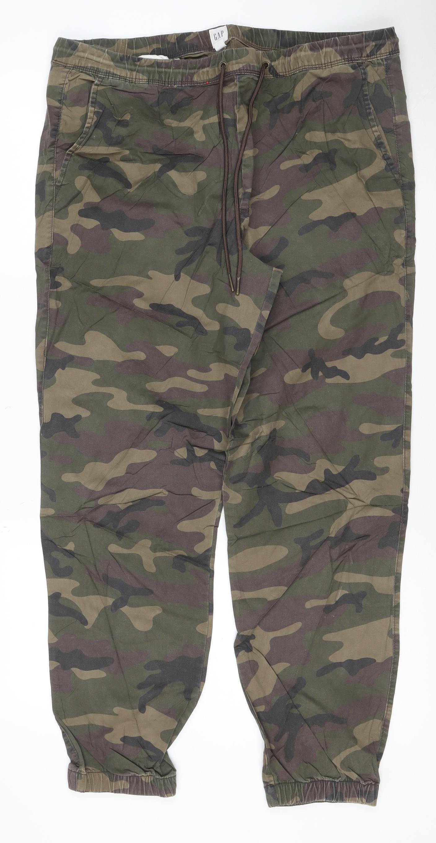 GAP Women's Green Camouflage Cotton Jogger Trousers Size L
