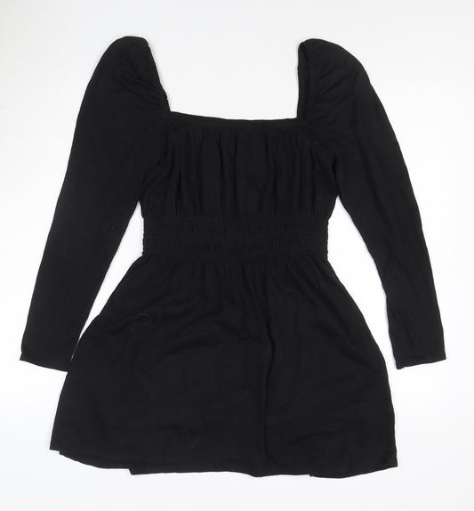 H&M Divided Women's Black A-Line Puff Sleeve Mini Dress M