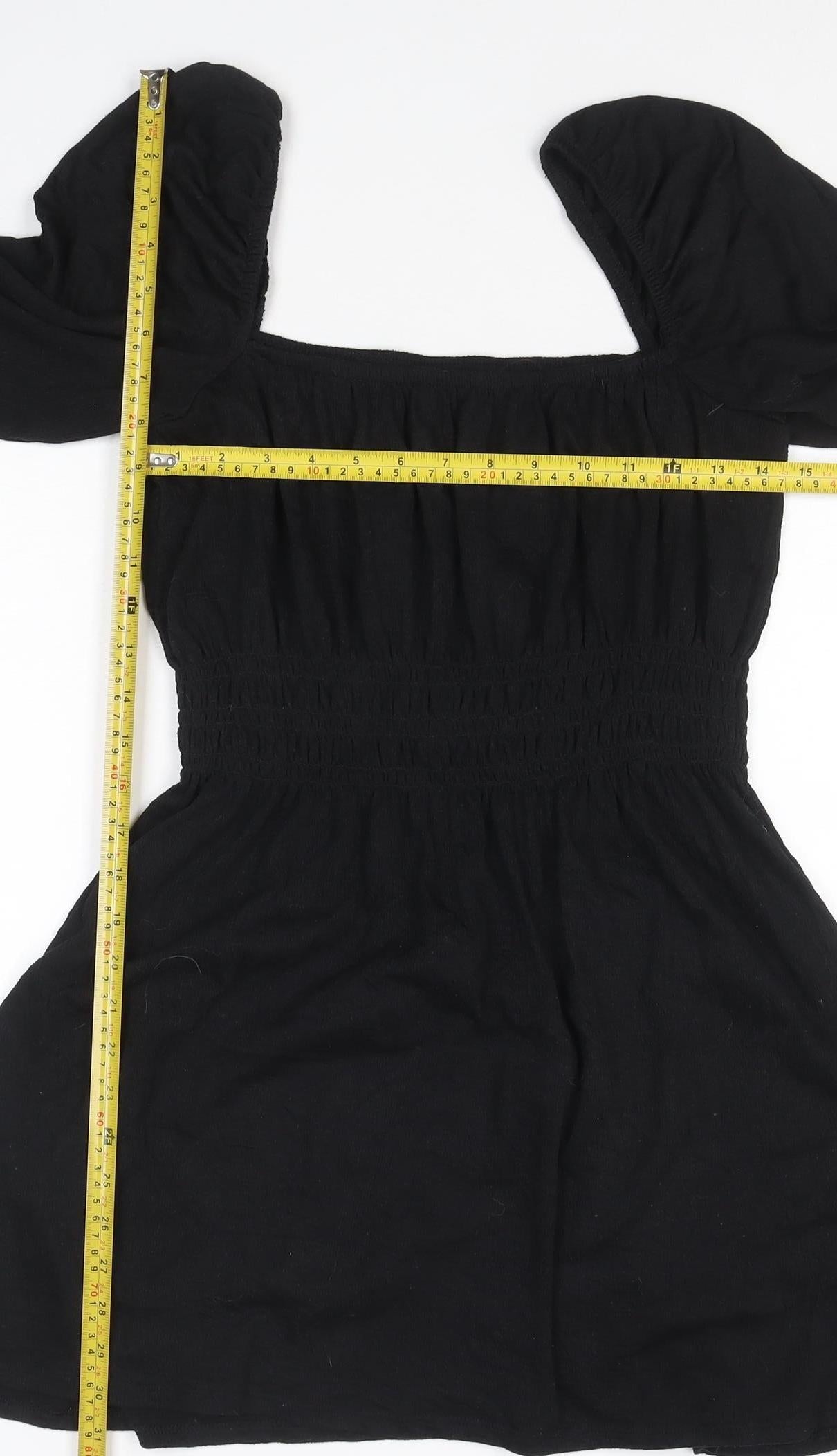 H&M Divided Women's Black A-Line Puff Sleeve Mini Dress M