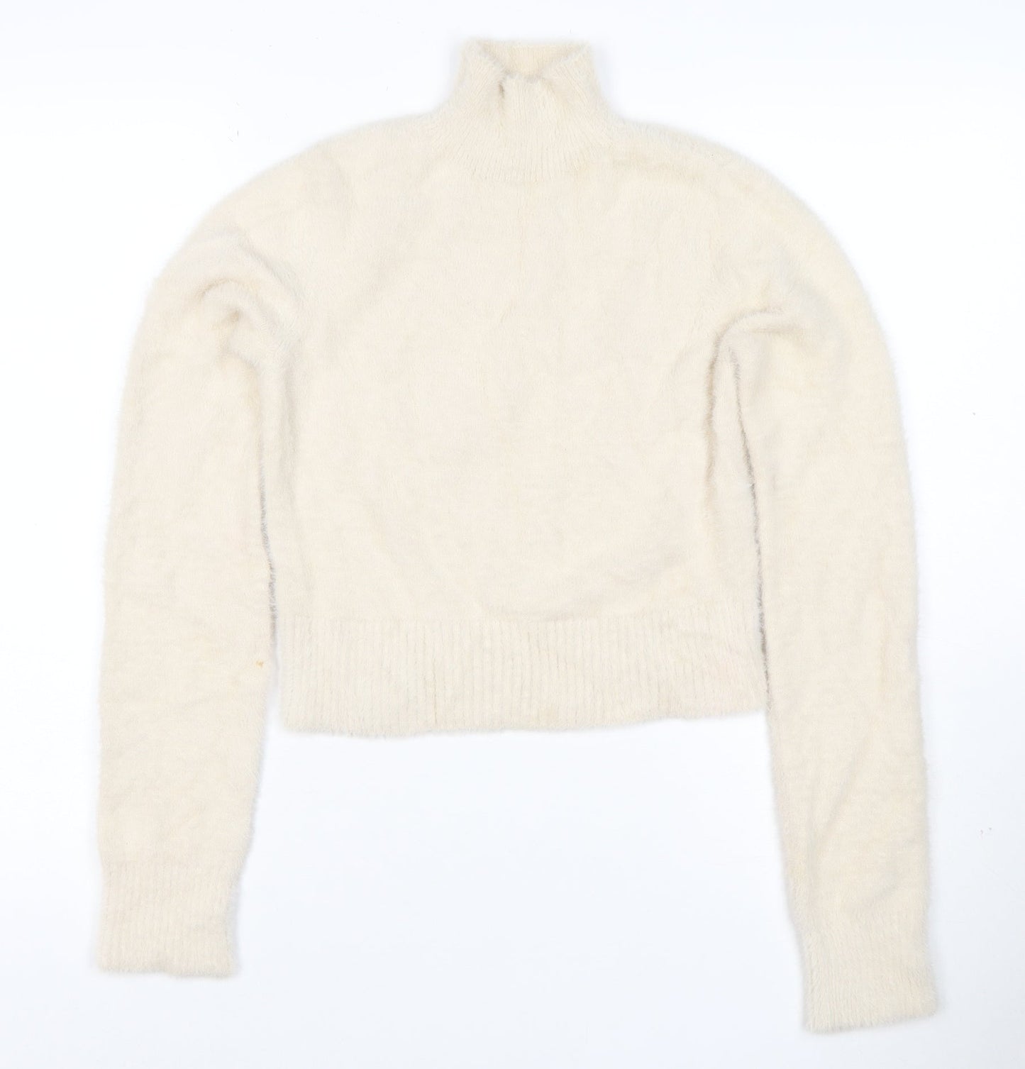 Bershka Women Ivory Roll Neck Knit Pullover Jumper Size M