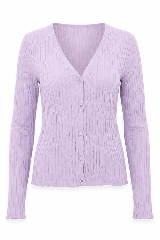 Monki Women Purple V-Neck Ribbed Knit Button Cardigan Size S