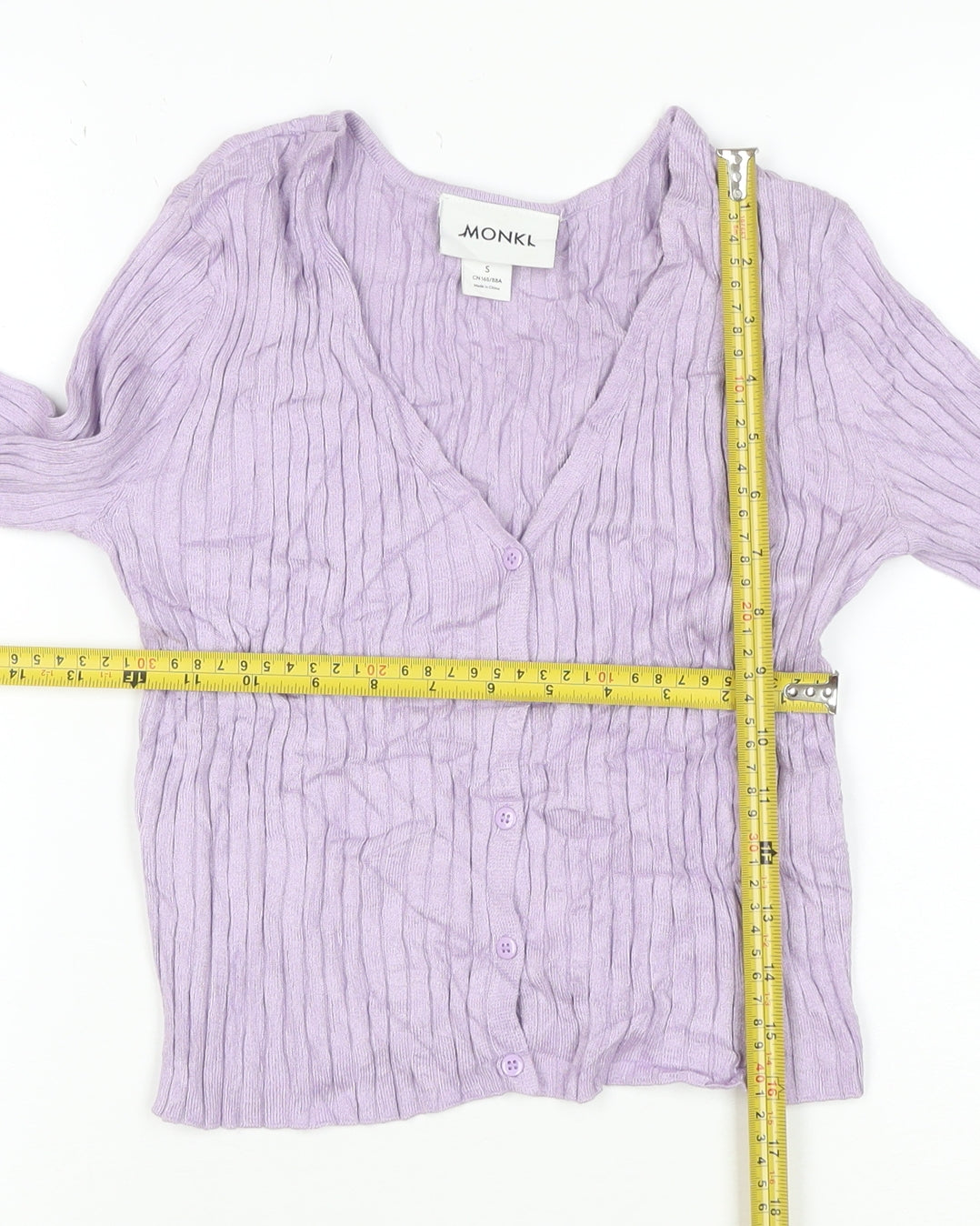 Monki Women Purple V-Neck Ribbed Knit Button Cardigan Size S