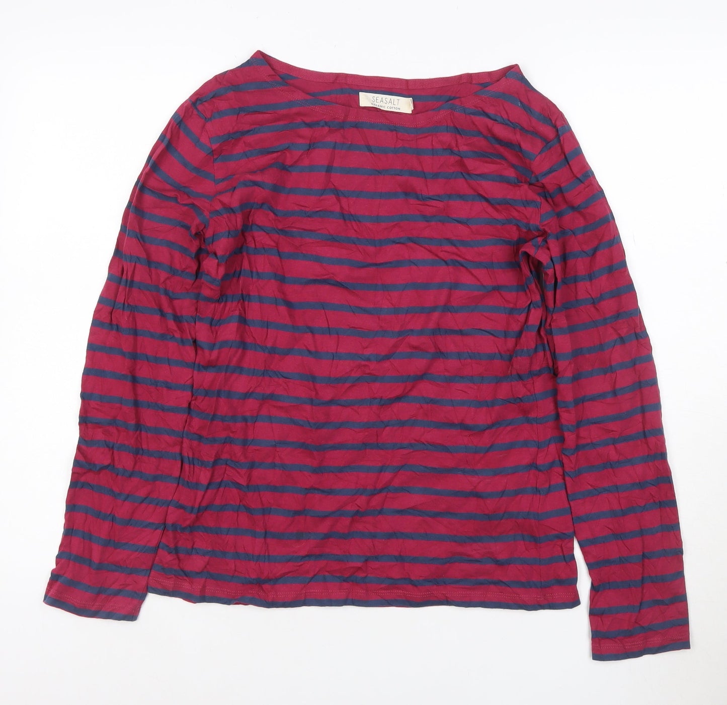 Seasalt Women Red Blue Striped Long Sleeve Organic Cotton Sailor Shirt Size 10