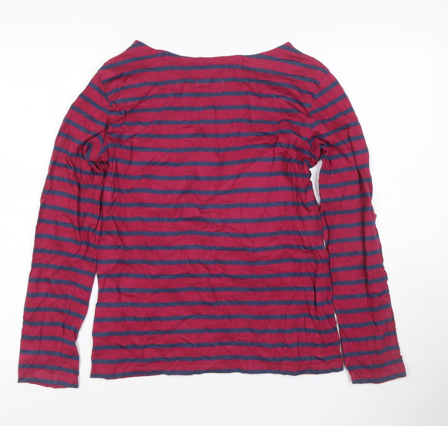 Seasalt Women Red Blue Striped Long Sleeve Organic Cotton Sailor Shirt Size 10