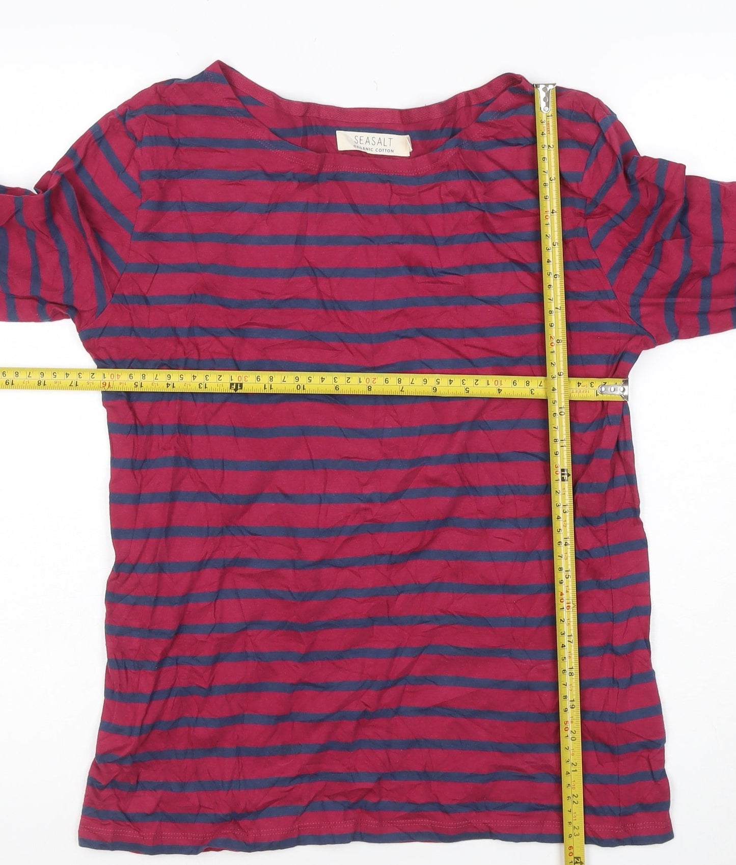 Seasalt Women Red Blue Striped Long Sleeve Organic Cotton Sailor Shirt Size 10
