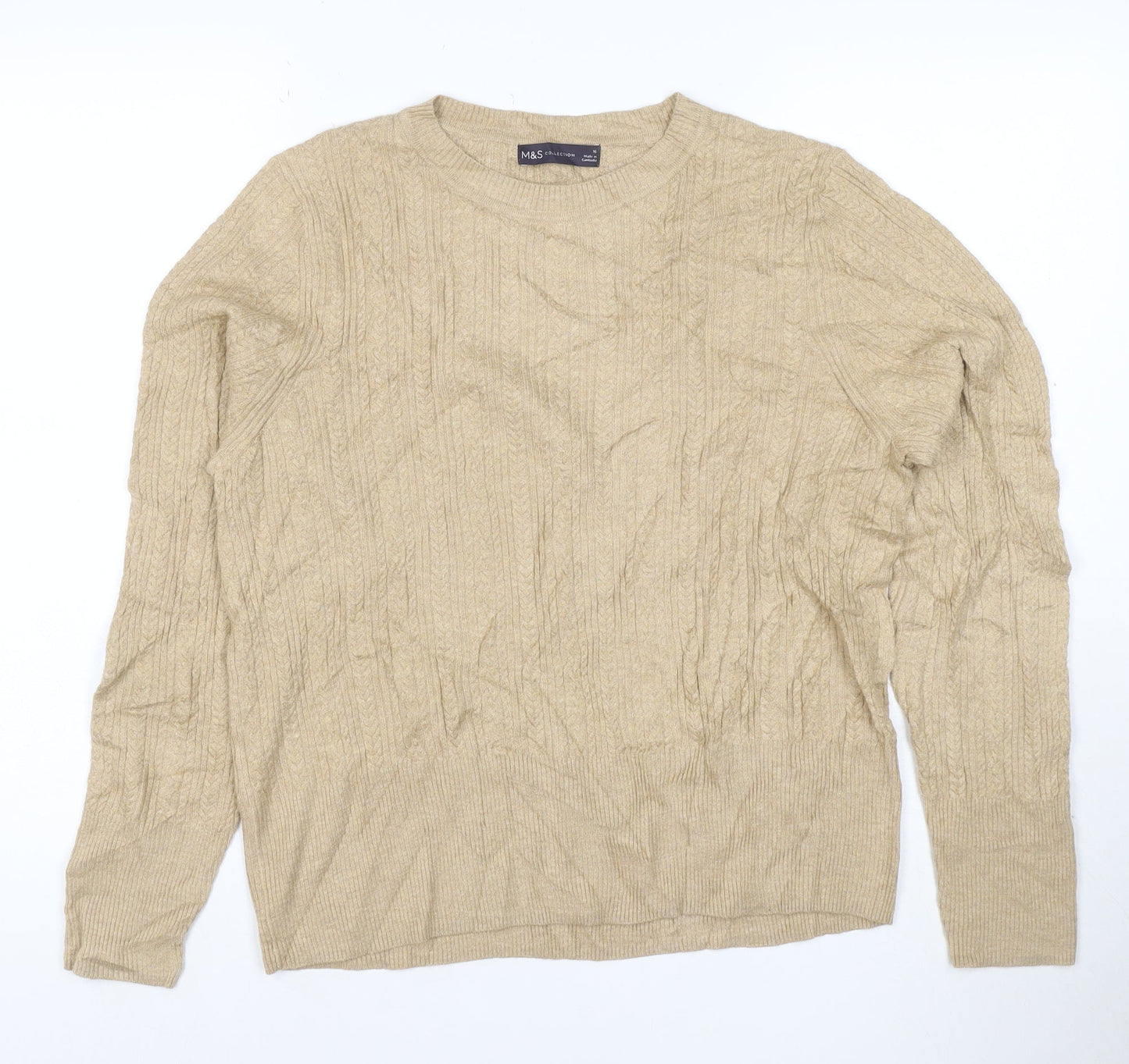 Marks and Spencer Womens Beige Cable-Knit Jumper Size 16