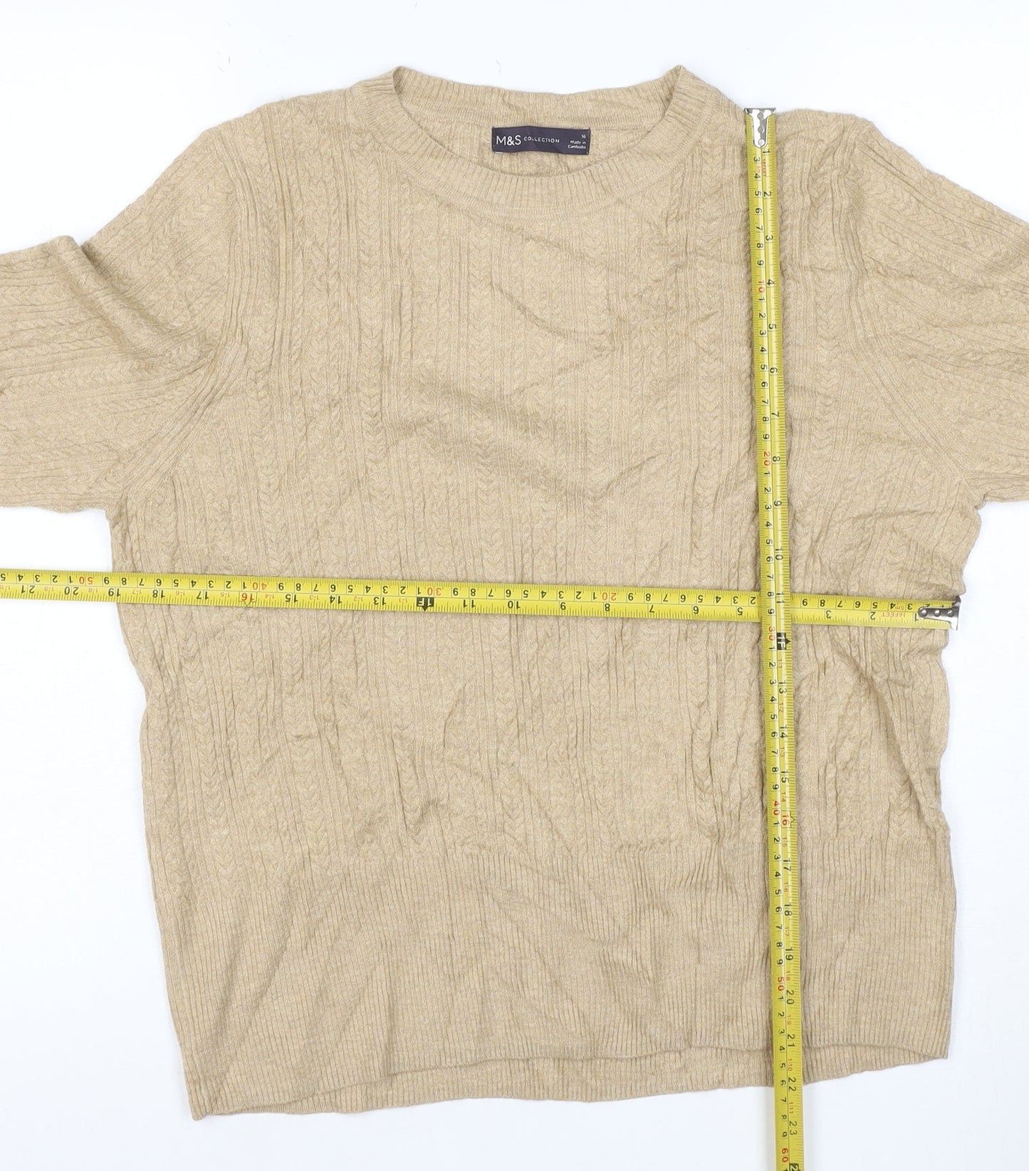 Marks and Spencer Womens Beige Cable-Knit Jumper Size 16