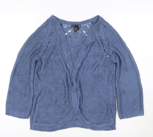 H&M Women Blue Open-Knit V-Neck Cardigan XS